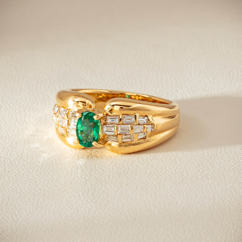 Deja Vu 18ct Yellow Gold .51ct Emerald & Diamond Ring - Ring - Walker & Hall