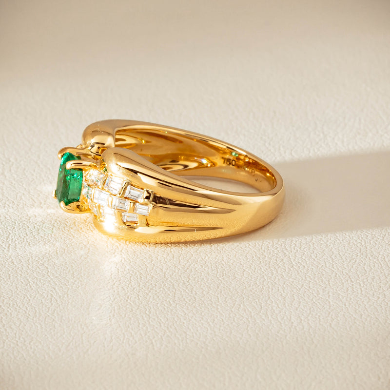 Deja Vu 18ct Yellow Gold .51ct Emerald & Diamond Ring - Ring - Walker & Hall