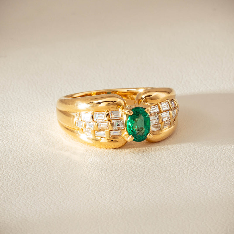 Deja Vu 18ct Yellow Gold .51ct Emerald & Diamond Ring - Ring - Walker & Hall