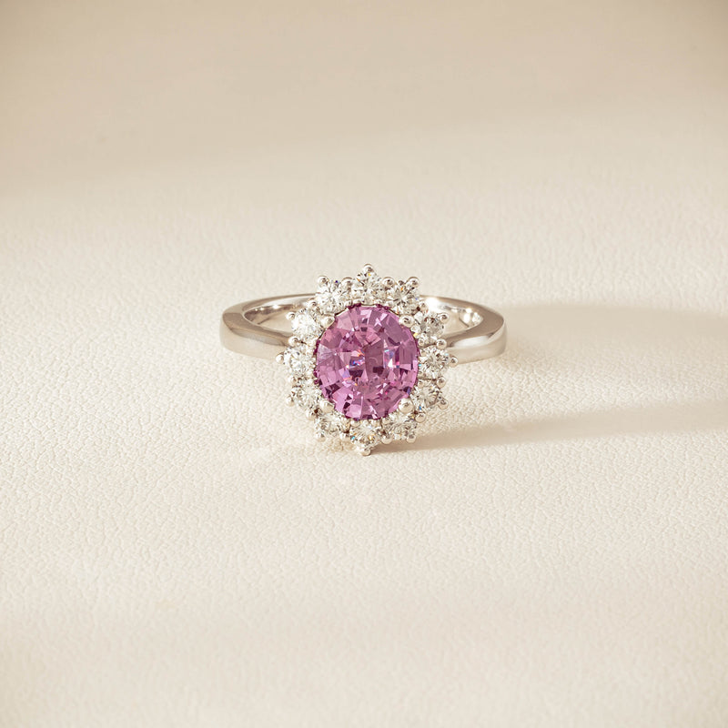 18ct White Gold 2.03ct Pink Sapphire & Diamond Belle Ring - Ring - Walker & Hall
