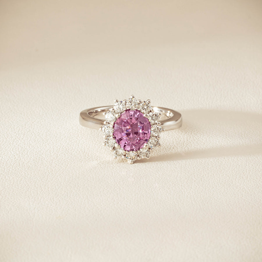 18ct White Gold 2.03ct Pink Sapphire & Diamond Belle Ring - Ring - Walker & Hall