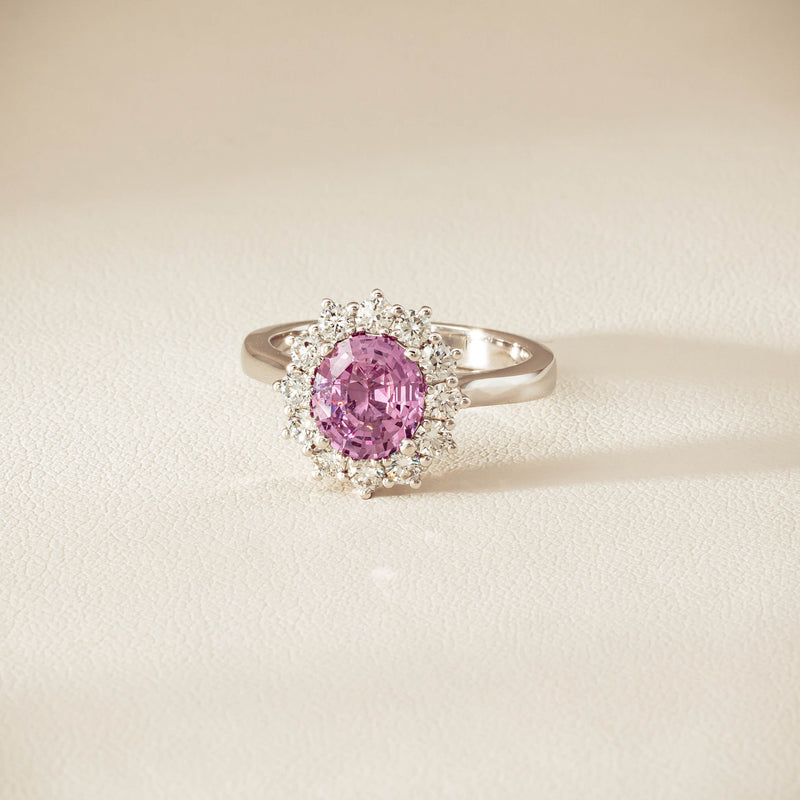 18ct White Gold 2.03ct Pink Sapphire & Diamond Belle Ring - Ring - Walker & Hall