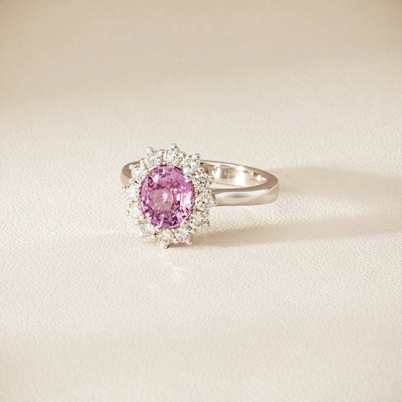 18ct White Gold 2.03ct Pink Sapphire & Diamond Belle Ring - Ring - Walker & Hall