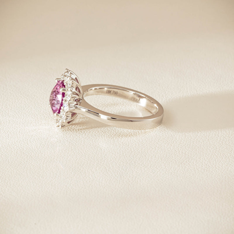 18ct White Gold 2.03ct Pink Sapphire & Diamond Belle Ring - Ring - Walker & Hall