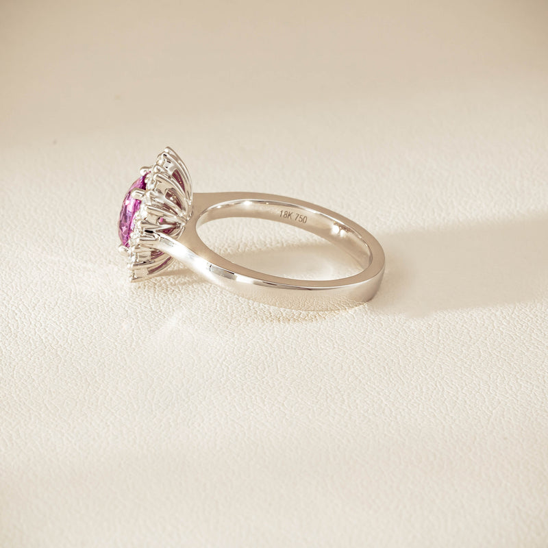 18ct White Gold 2.03ct Pink Sapphire & Diamond Belle Ring - Ring - Walker & Hall
