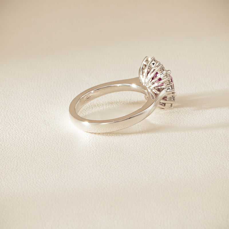18ct White Gold 2.03ct Pink Sapphire & Diamond Belle Ring - Ring - Walker & Hall