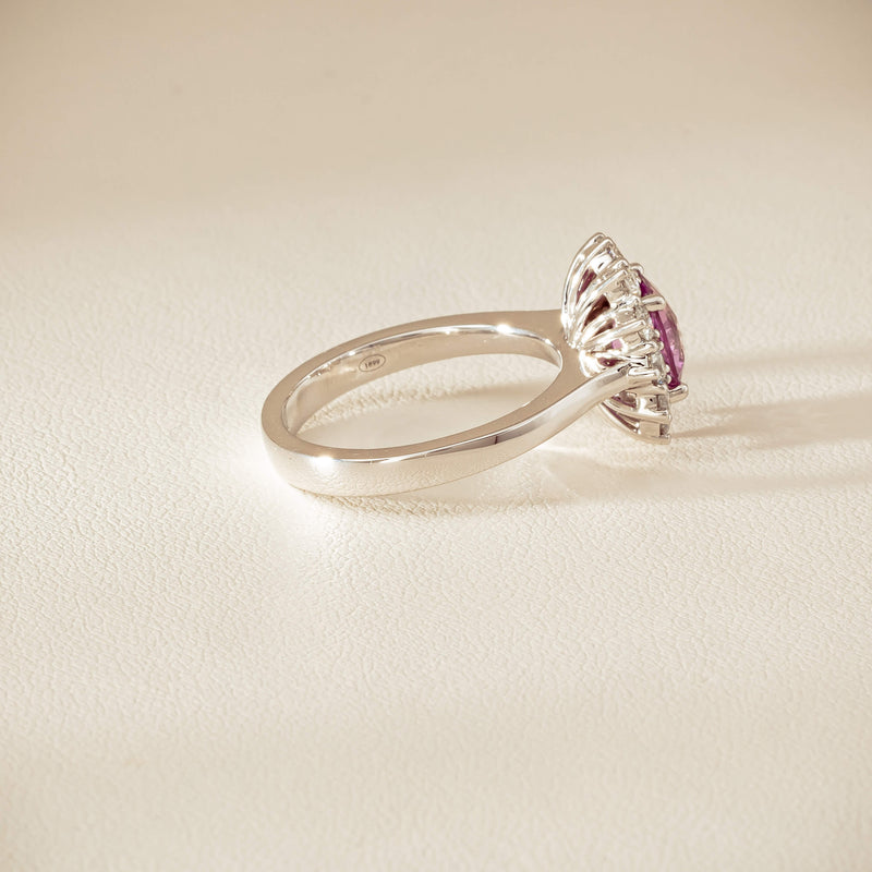 18ct White Gold 2.03ct Pink Sapphire & Diamond Belle Ring - Ring - Walker & Hall