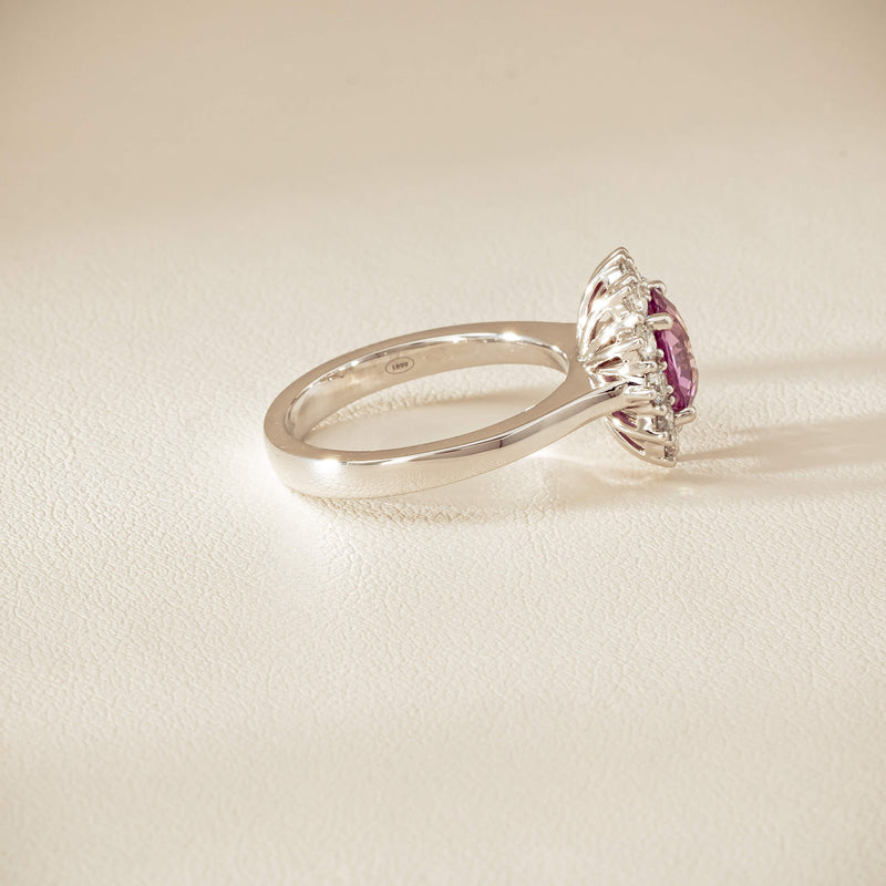 18ct White Gold 2.03ct Pink Sapphire & Diamond Belle Ring - Ring - Walker & Hall