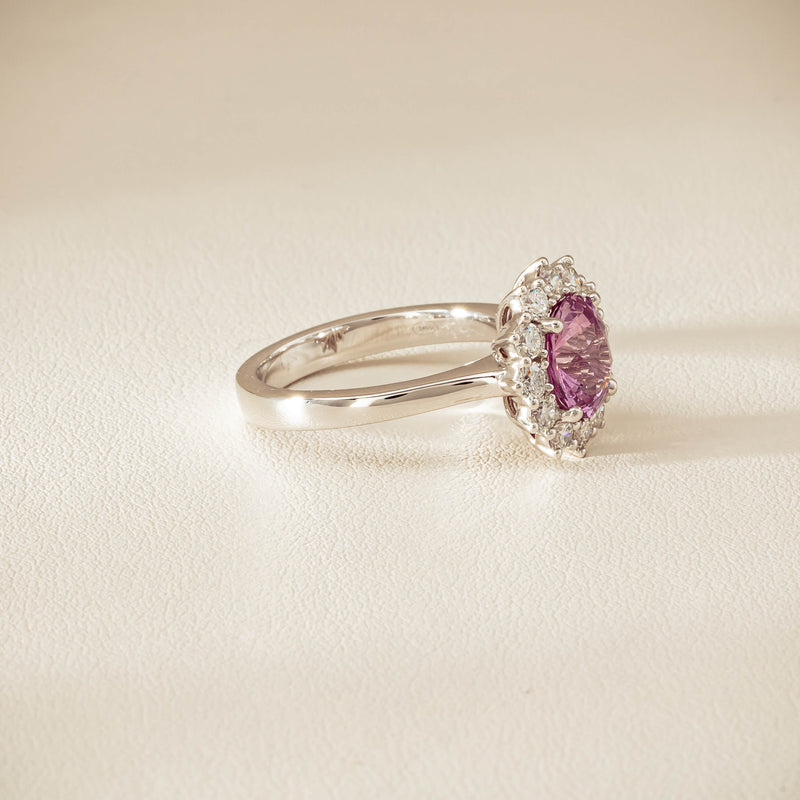 18ct White Gold 2.03ct Pink Sapphire & Diamond Belle Ring - Ring - Walker & Hall