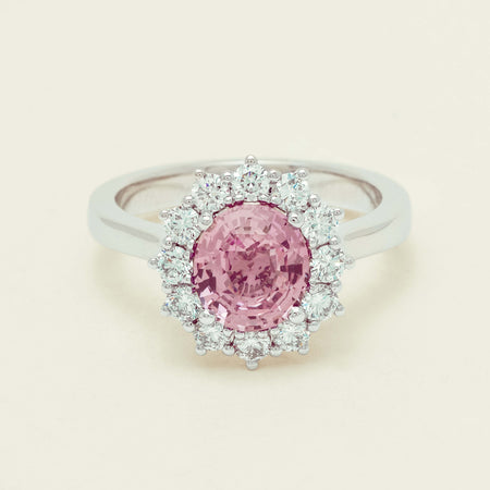 18ct White Gold 2.03ct Pink Sapphire & Diamond Belle Ring - Ring - Walker & Hall