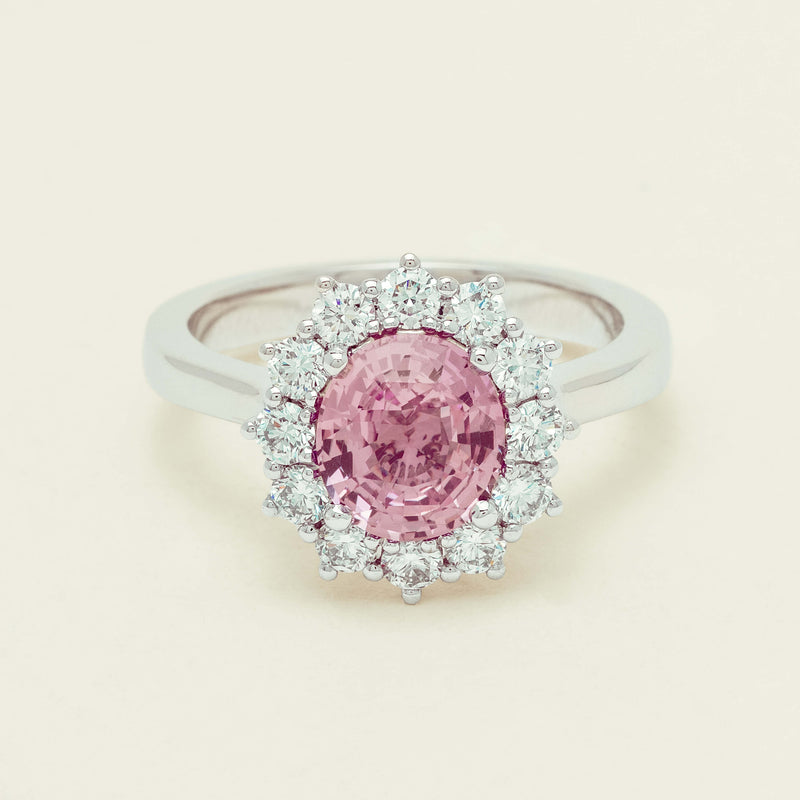 18ct White Gold 2.03ct Pink Sapphire & Diamond Belle Ring - Ring - Walker & Hall