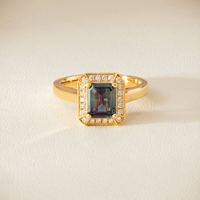 18ct Yellow Gold 1.80ct Teal Sapphire & Diamond Empire Ring - Ring - Walker & Hall