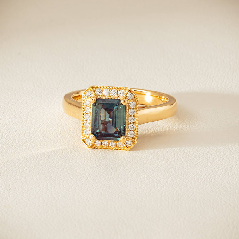 18ct Yellow Gold 1.80ct Teal Sapphire & Diamond Empire Ring - Ring - Walker & Hall
