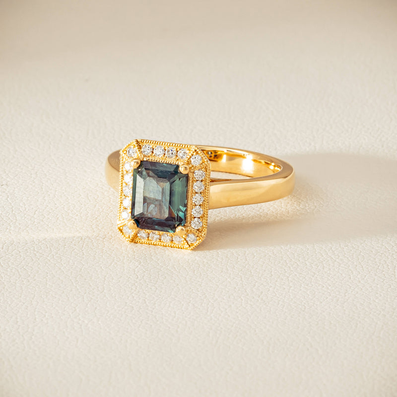 18ct Yellow Gold 1.80ct Teal Sapphire & Diamond Empire Ring - Ring - Walker & Hall