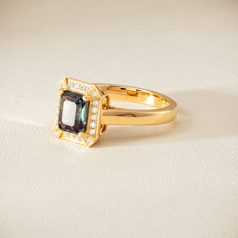 18ct Yellow Gold 1.80ct Teal Sapphire & Diamond Empire Ring - Ring - Walker & Hall