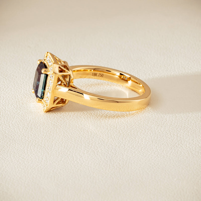 18ct Yellow Gold 1.80ct Teal Sapphire & Diamond Empire Ring - Ring - Walker & Hall