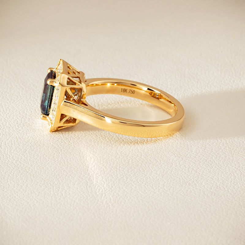 18ct Yellow Gold 1.80ct Teal Sapphire & Diamond Empire Ring - Ring - Walker & Hall