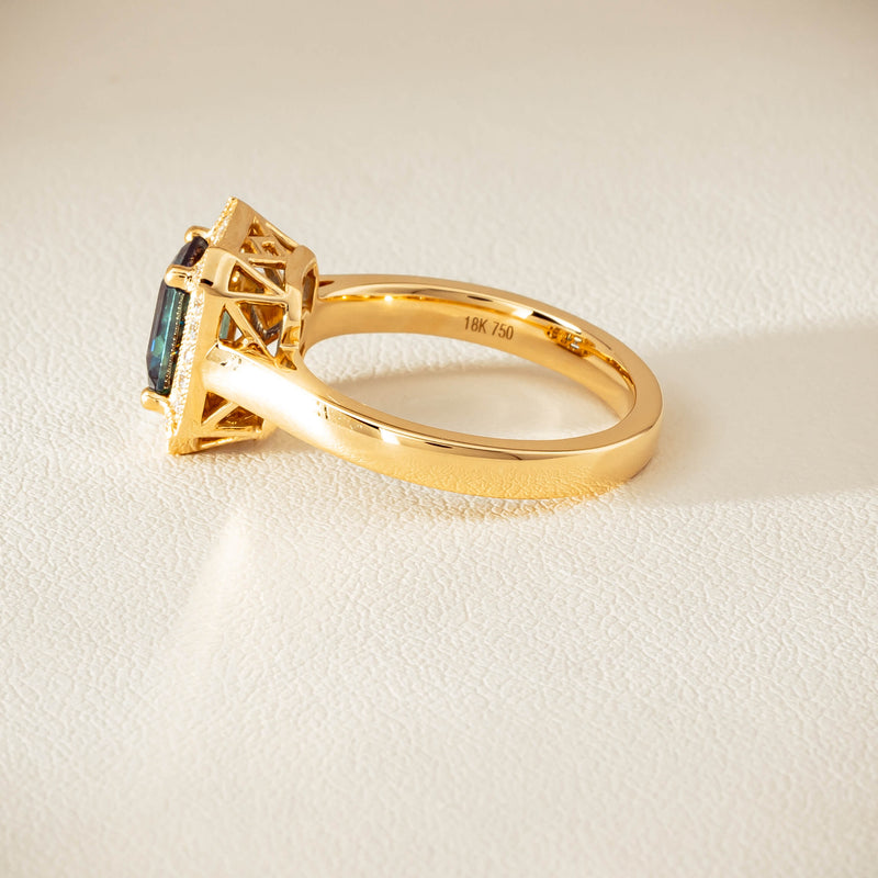 18ct Yellow Gold 1.80ct Teal Sapphire & Diamond Empire Ring - Ring - Walker & Hall