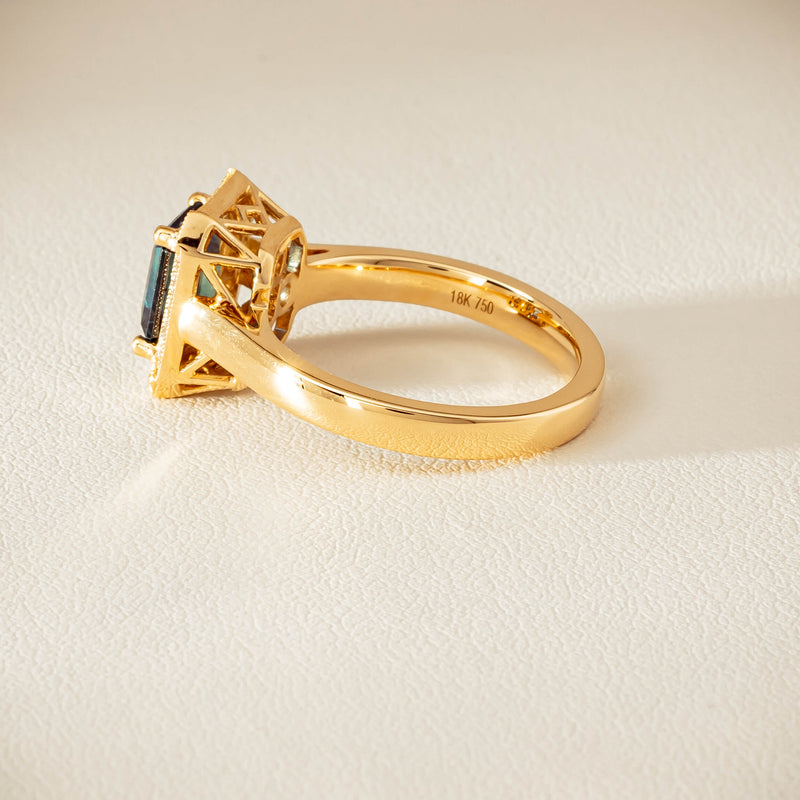 18ct Yellow Gold 1.80ct Teal Sapphire & Diamond Empire Ring - Ring - Walker & Hall
