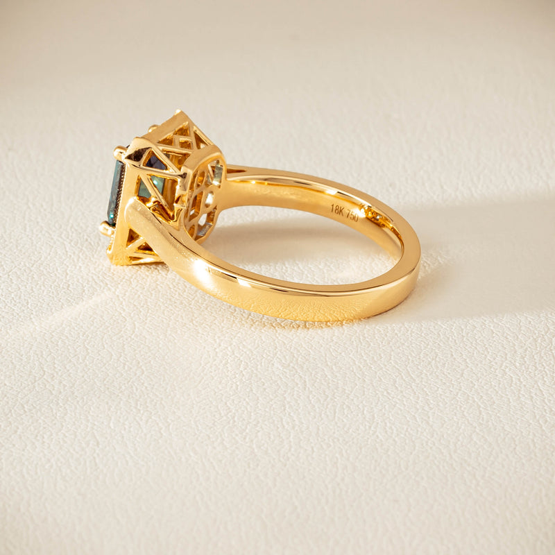 18ct Yellow Gold 1.80ct Teal Sapphire & Diamond Empire Ring - Ring - Walker & Hall