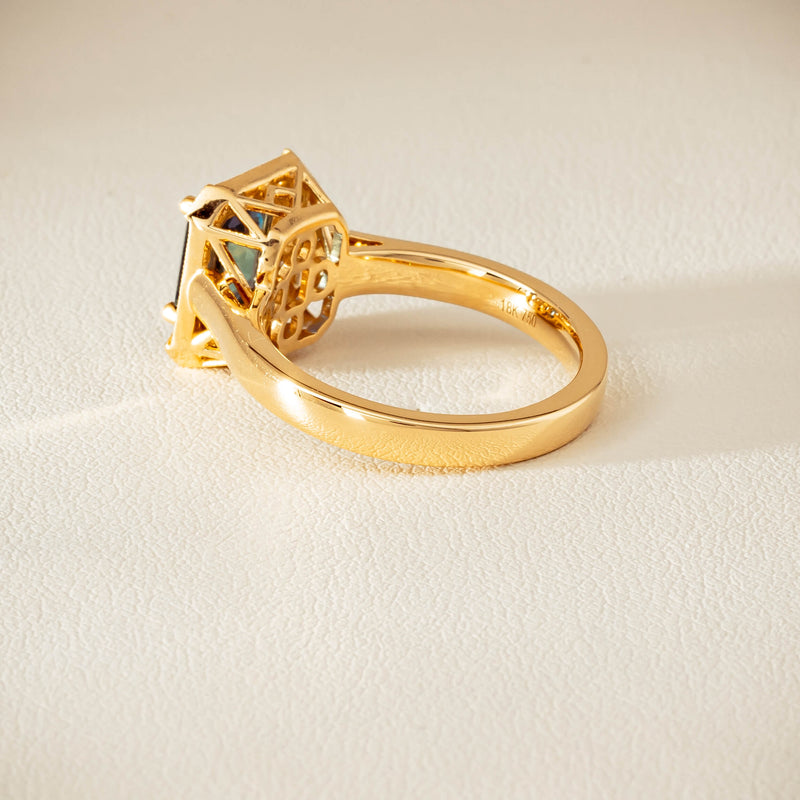 18ct Yellow Gold 1.80ct Teal Sapphire & Diamond Empire Ring - Ring - Walker & Hall