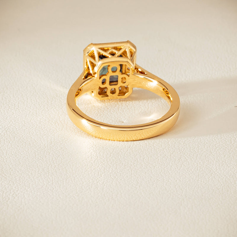 18ct Yellow Gold 1.80ct Teal Sapphire & Diamond Empire Ring - Ring - Walker & Hall