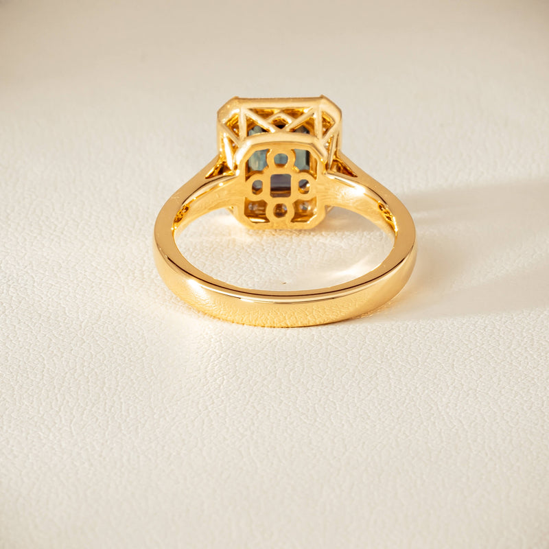 18ct Yellow Gold 1.80ct Teal Sapphire & Diamond Empire Ring - Ring - Walker & Hall