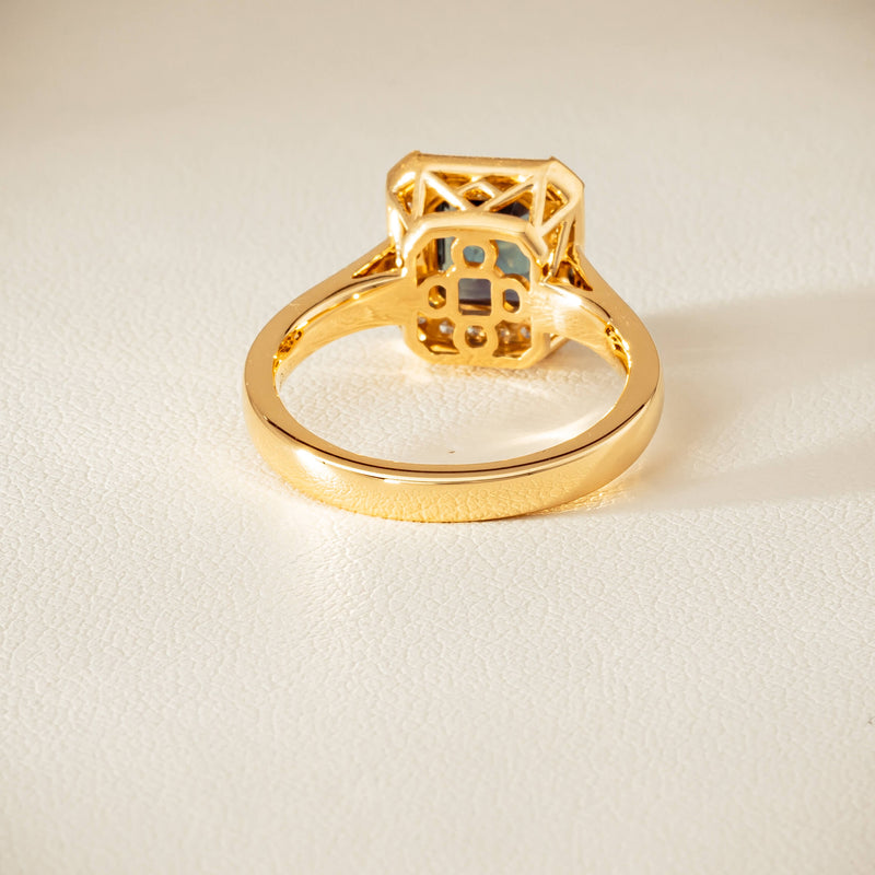 18ct Yellow Gold 1.80ct Teal Sapphire & Diamond Empire Ring - Ring - Walker & Hall