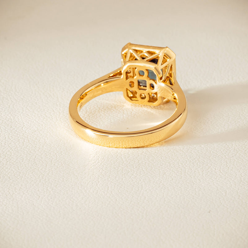 18ct Yellow Gold 1.80ct Teal Sapphire & Diamond Empire Ring - Ring - Walker & Hall