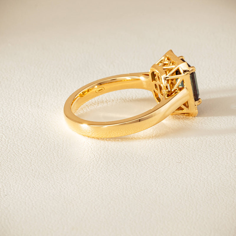18ct Yellow Gold 1.80ct Teal Sapphire & Diamond Empire Ring - Ring - Walker & Hall