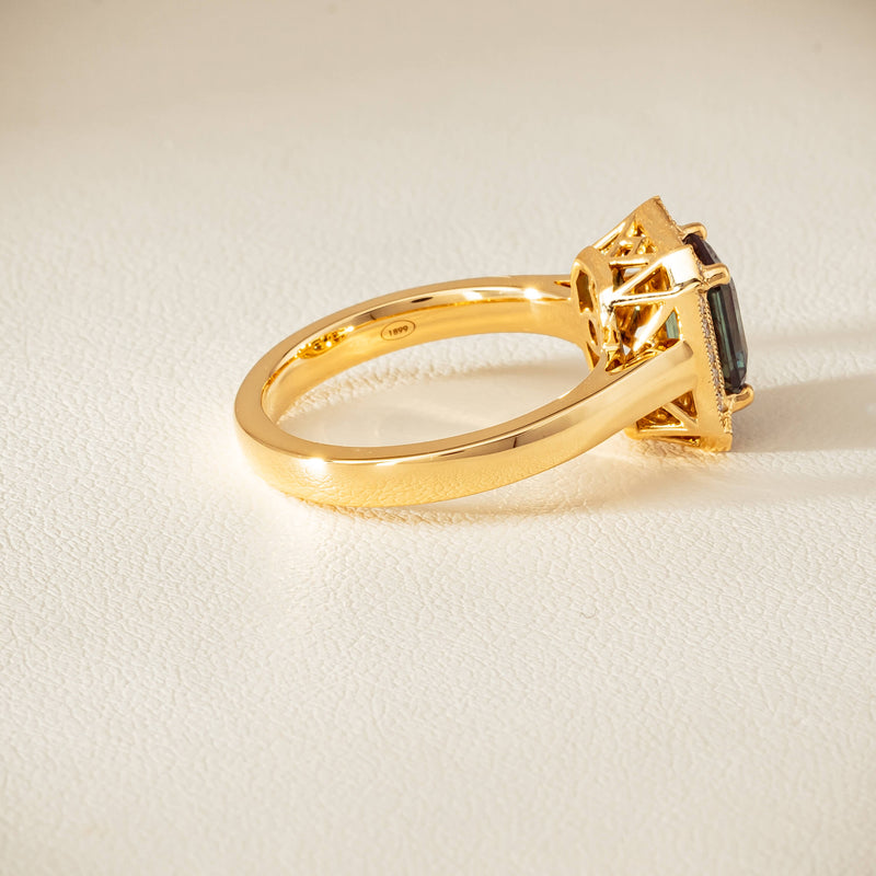 18ct Yellow Gold 1.80ct Teal Sapphire & Diamond Empire Ring - Ring - Walker & Hall