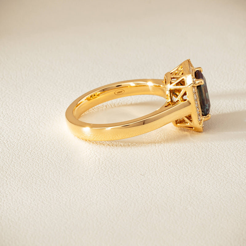 18ct Yellow Gold 1.80ct Teal Sapphire & Diamond Empire Ring - Ring - Walker & Hall