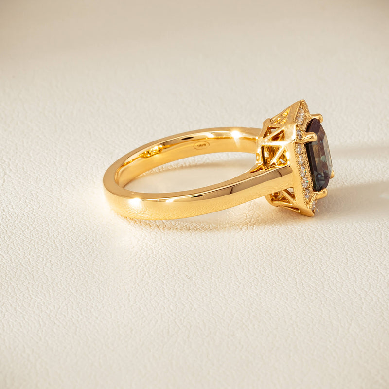 18ct Yellow Gold 1.80ct Teal Sapphire & Diamond Empire Ring - Ring - Walker & Hall