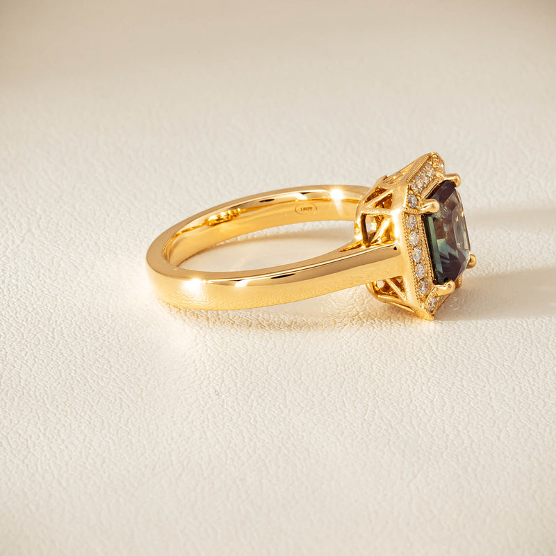 18ct Yellow Gold 1.80ct Teal Sapphire & Diamond Empire Ring - Ring - Walker & Hall