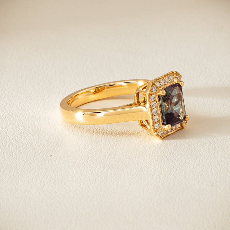 18ct Yellow Gold 1.80ct Teal Sapphire & Diamond Empire Ring - Ring - Walker & Hall