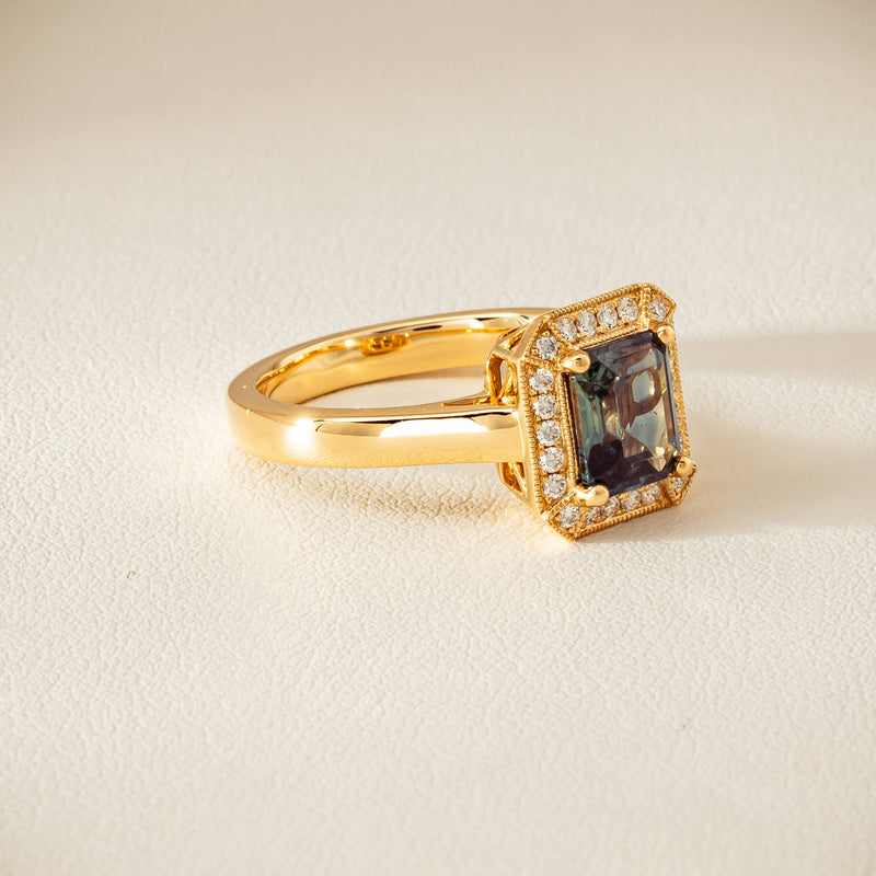 18ct Yellow Gold 1.80ct Teal Sapphire & Diamond Empire Ring - Ring - Walker & Hall