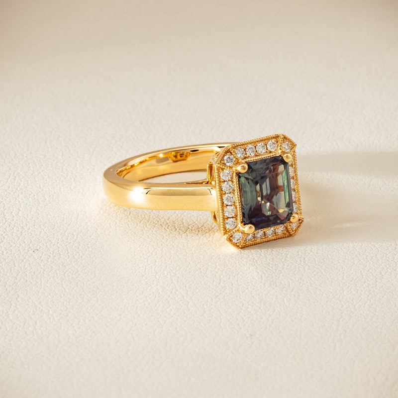 18ct Yellow Gold 1.80ct Teal Sapphire & Diamond Empire Ring - Ring - Walker & Hall