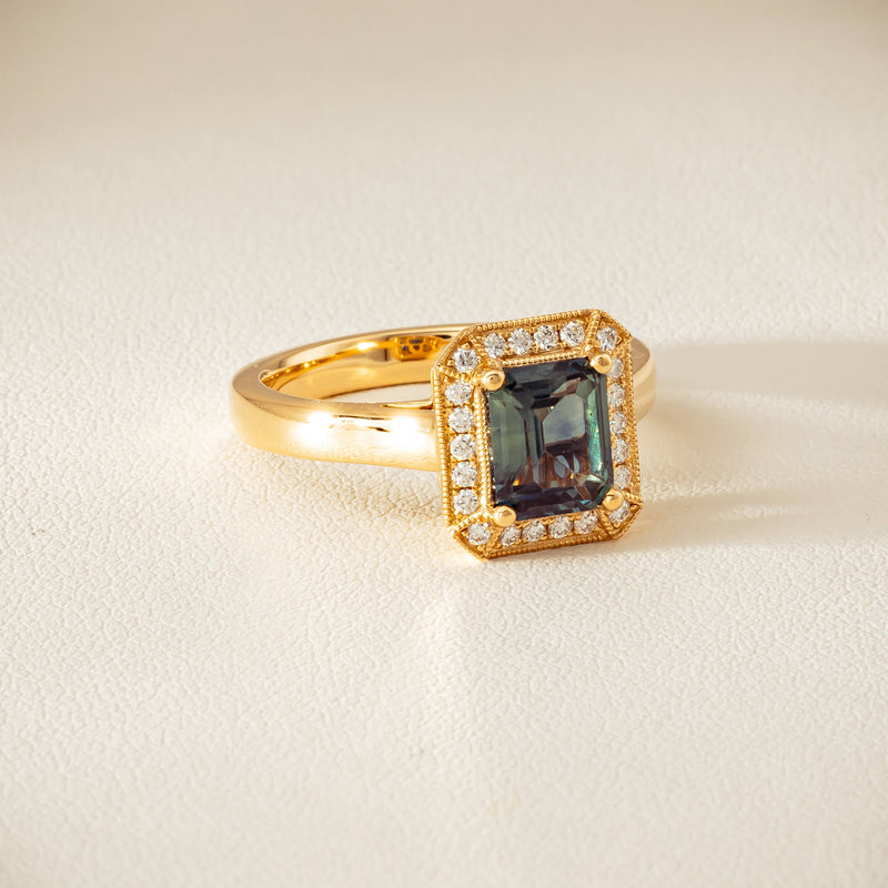 18ct Yellow Gold 1.80ct Teal Sapphire & Diamond Empire Ring - Ring - Walker & Hall