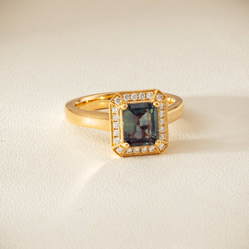 18ct Yellow Gold 1.80ct Teal Sapphire & Diamond Empire Ring - Ring - Walker & Hall
