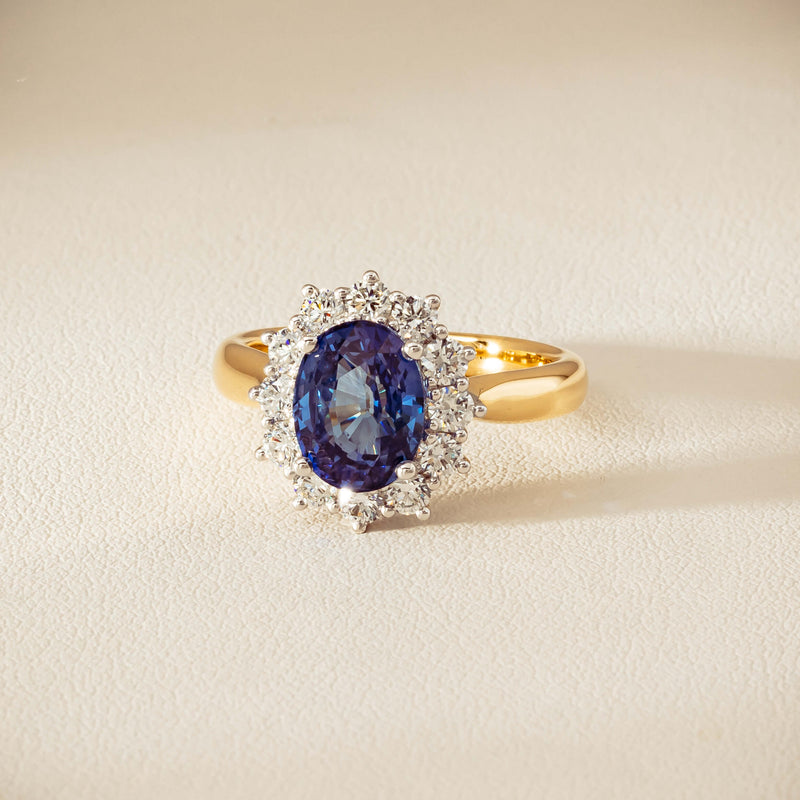 18ct Yellow Gold 2.53ct Sapphire & Diamond Belle Ring - Ring - Walker & Hall