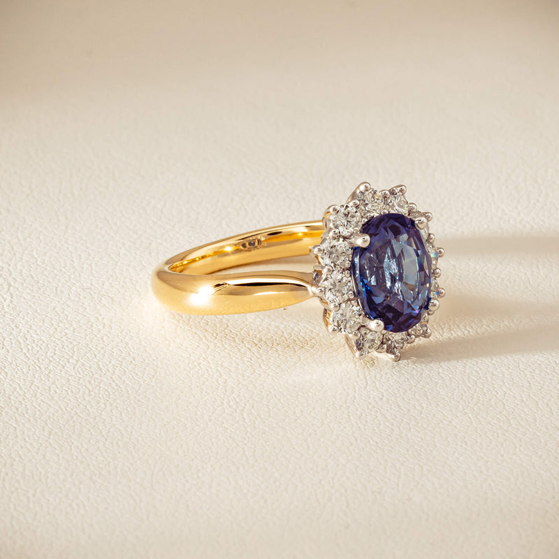 18ct Yellow Gold 2.53ct Sapphire & Diamond Belle Ring - Ring - Walker & Hall