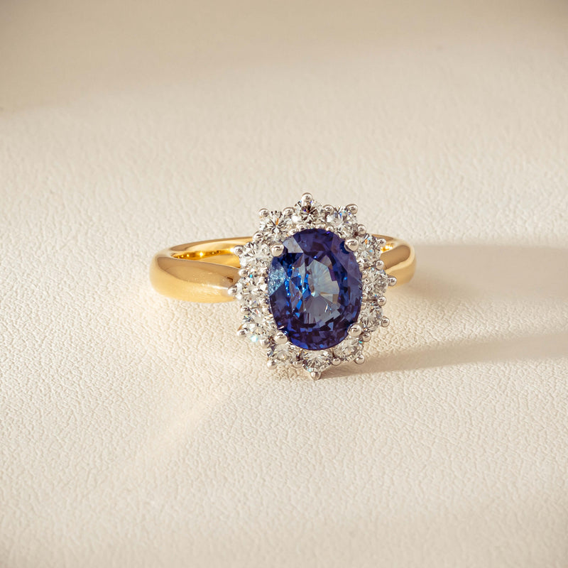 18ct Yellow Gold 2.53ct Sapphire & Diamond Belle Ring - Ring - Walker & Hall