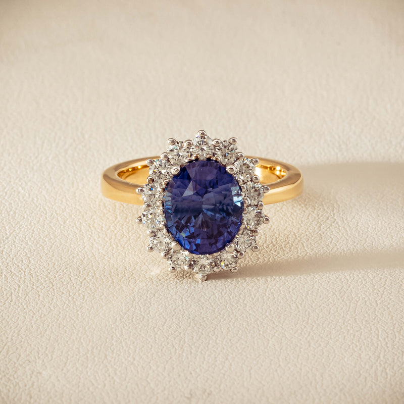 18ct Yellow Gold 3.60ct Sapphire & Diamond Belle Ring - Ring - Walker & Hall