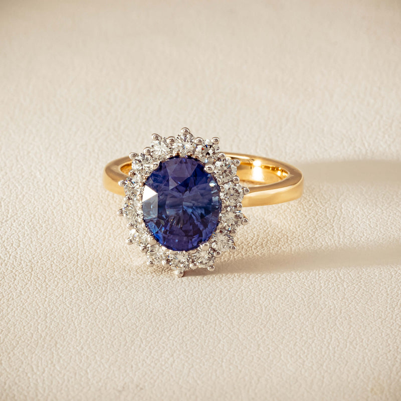 18ct Yellow Gold 3.60ct Sapphire & Diamond Belle Ring - Ring - Walker & Hall