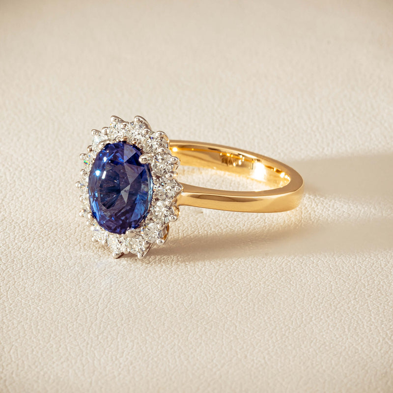18ct Yellow Gold 3.60ct Sapphire & Diamond Belle Ring - Ring - Walker & Hall