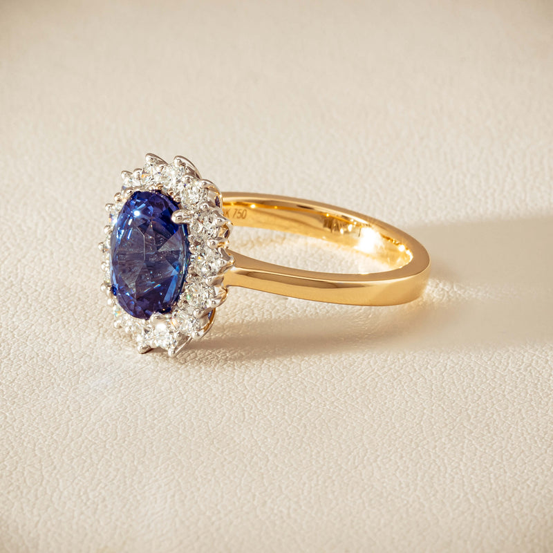 18ct Yellow Gold 3.60ct Sapphire & Diamond Belle Ring - Ring - Walker & Hall