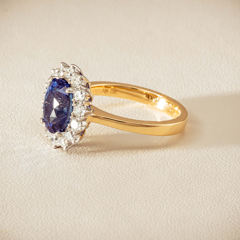 18ct Yellow Gold 3.60ct Sapphire & Diamond Belle Ring - Ring - Walker & Hall
