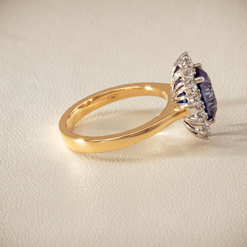 18ct Yellow Gold 3.60ct Sapphire & Diamond Belle Ring - Ring - Walker & Hall