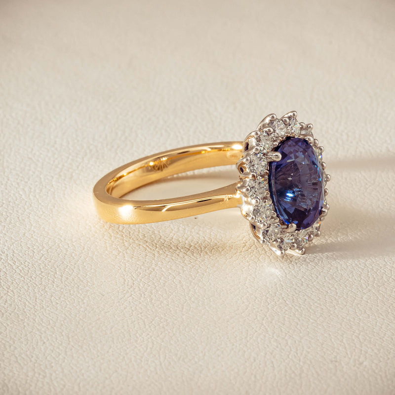 18ct Yellow Gold 3.60ct Sapphire & Diamond Belle Ring - Ring - Walker & Hall