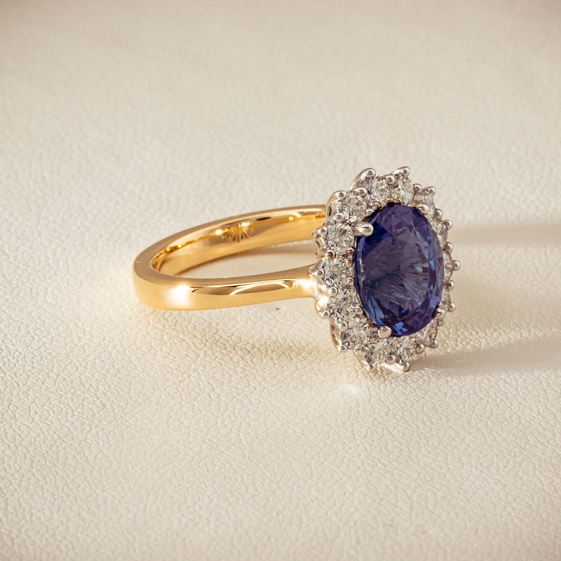 18ct Yellow Gold 3.60ct Sapphire & Diamond Belle Ring - Ring - Walker & Hall